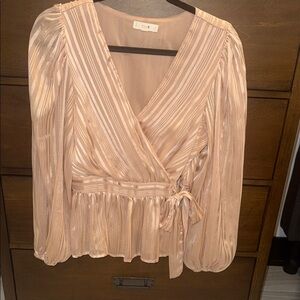 Mine Pleated Wrap Blouse - Blush with gold detailing